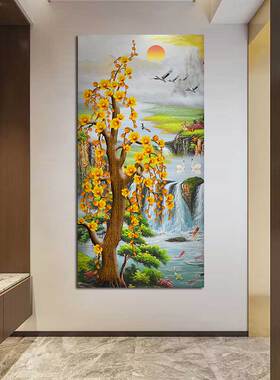 现代装饰画流水生财挂画玄关客厅卧室书房壁画新中式墙面自粘贴画