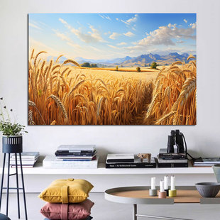 金色秋收图硕果累累大丰收五谷丰登贴画秋天麦田麦穗景色麦子壁画