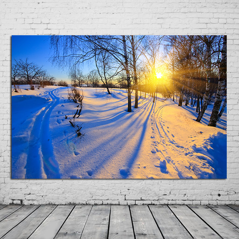 雪景海报冬天美景太阳光旅游摄影图片大自然景观风景画装饰贴墙画