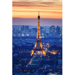 风景画报著名建巴黎筑埃菲尔铁塔城市夜景海报复古画酒吧装 饰墙贴