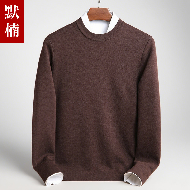 加厚针织衫男士纯羊毛圆领打底衫