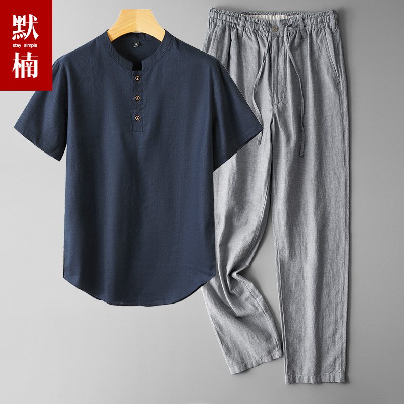 轻奢棉麻套装男士夏季薄款亲肤