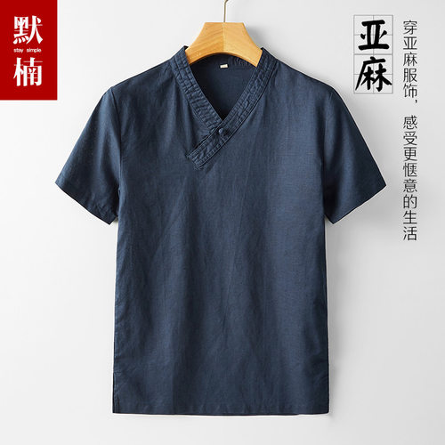 复古盘扣唐装短袖T恤中国风棉麻