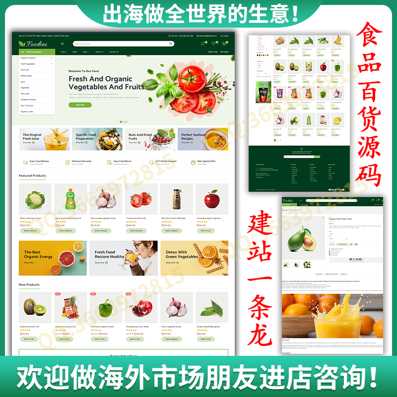 出海商城独立站搭建食品百货英文网站响应式跨境电商源码多语言h5