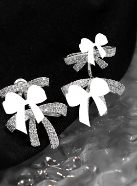 何家双层蝴蝶结耳环甜美2024年新款一款两戴耳钉女轻奢高级感耳饰
