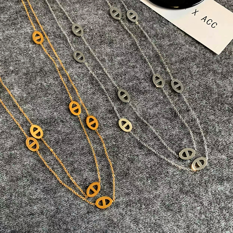 双11狂欢季新品不褪色！法式小众轻奢猪鼻子项链长款秋冬毛衣链