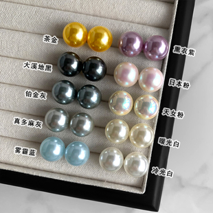 14mm珍珠耳钉女s925纯银澳白光南洋金铂金灰耳环正圆超大珍珠耳饰