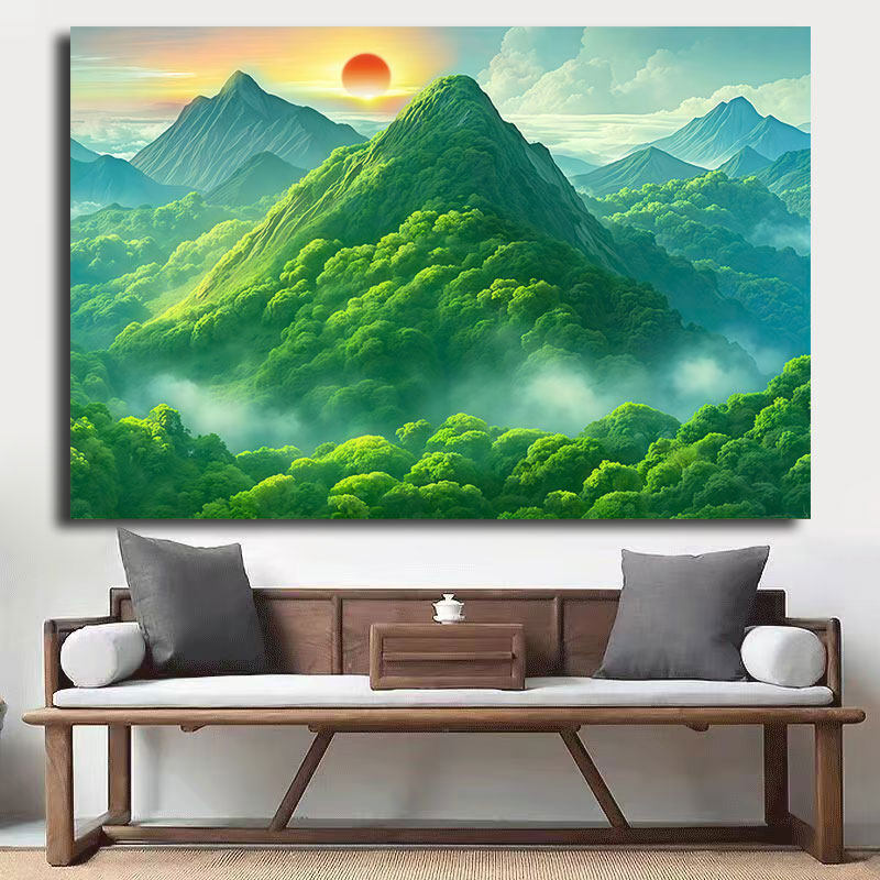 有山无水靠山画旭日东升背靠青山图办公室沙发客厅背景墙装饰壁画,家居饰品,现代装饰画,淘宝优惠券,粉丝福利购,淘宝优惠卷