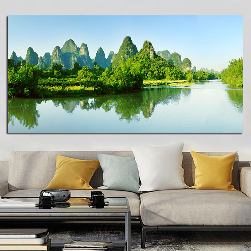 桂林山水风景画客厅沙发背景现代装饰画风水玄关挂画靠山招财壁画