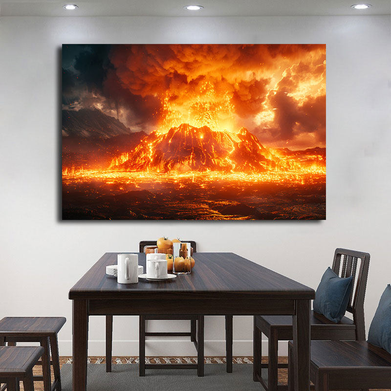 火山爆发岩浆火焰自然奇观画红红火火客厅办公室卧室墙贴简约壁画,家居饰品,现代装饰画,淘宝优惠券,粉丝福利购,淘宝优惠卷