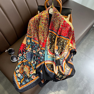 佩里斯老花色110cm超大方巾女绑腰裹胸裹裙丝巾防晒旅游度假披肩