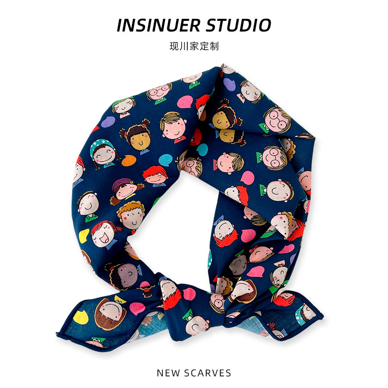 INSINUER【卡通可爱】纯棉布小方巾洋气女护颈薄围巾百搭春秋头巾
