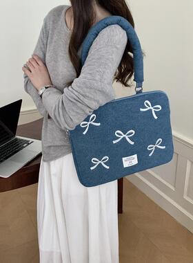 笔记本电脑包14寸单肩女士2024新款蝴蝶结高颜值小众防摔防震适用苹果macbookair/pro13.3联想华为1516内胆包