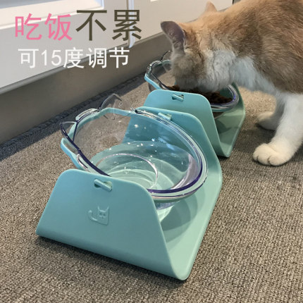 猫饭盆 保护颈椎斜口猫碗 双碗猫粮碗猫食盆猫盆倾斜猫咪宠物碗