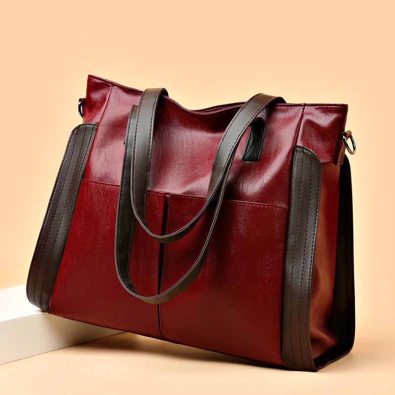 PU软皮质感单肩新款女包简约拼接