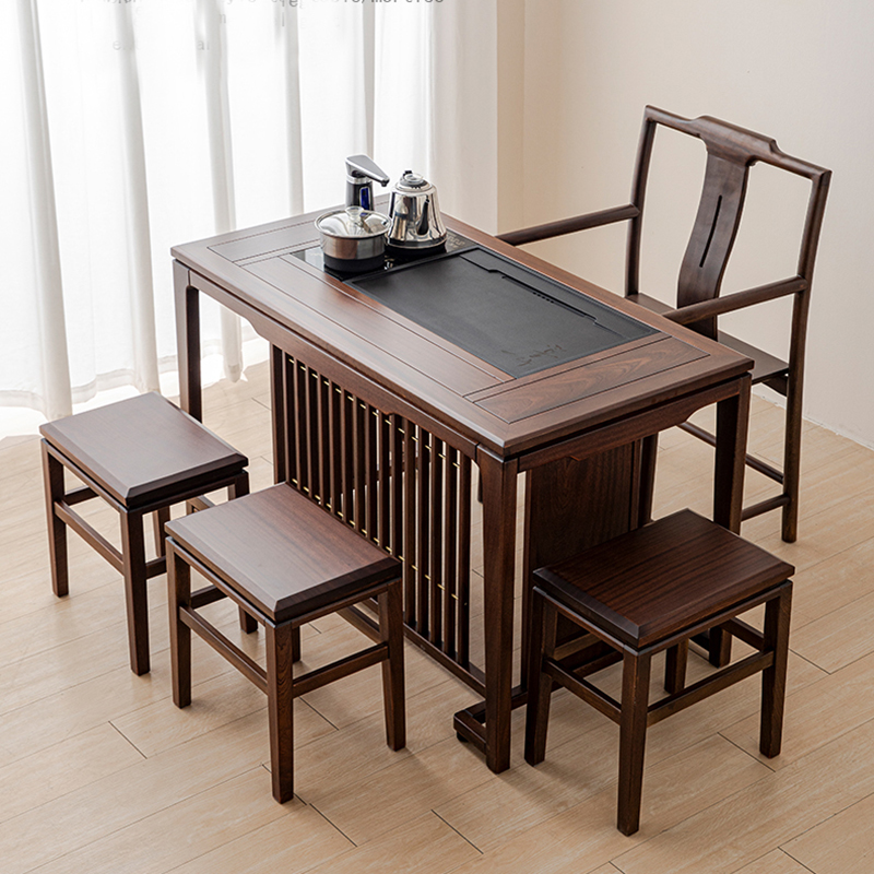 乌檀木功夫茶台实木小户型家用客厅办公室茶台茶桌简约新中式