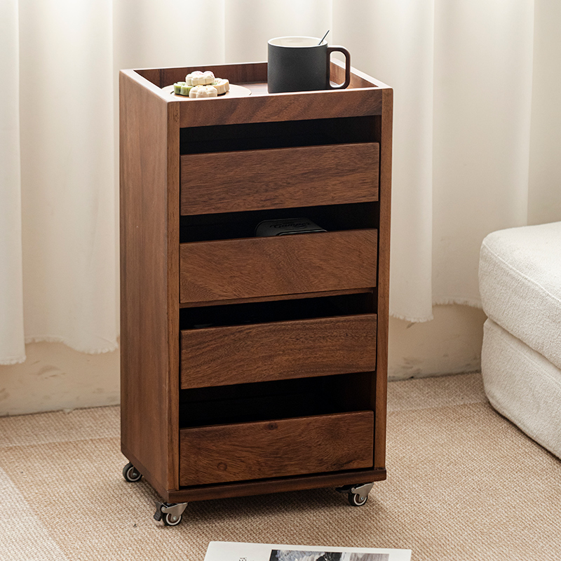 黑胡桃木五斗柜办公室家用可移动储物柜中式茶具收纳茶边柜牙科柜