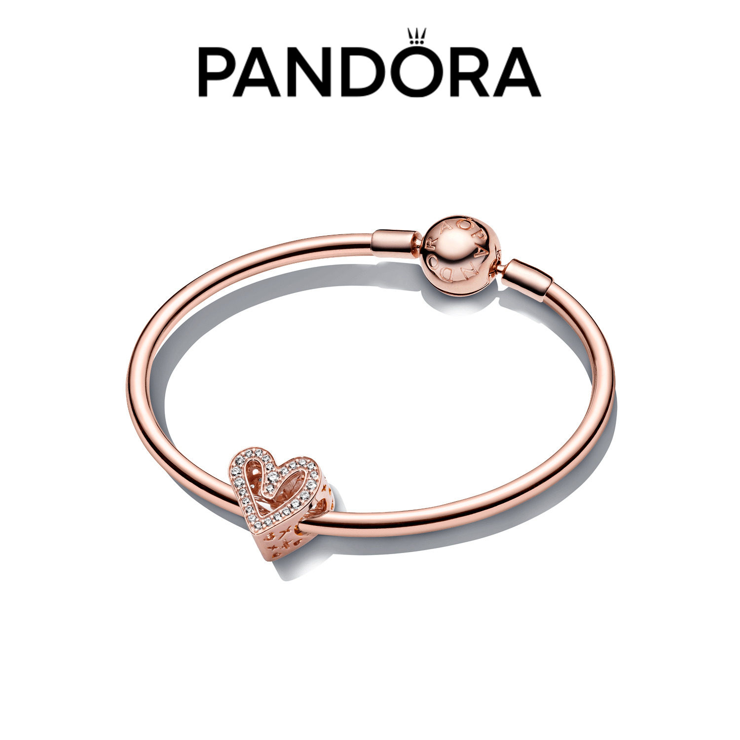 Pandora潘多拉玫梦手镯玫瑰金色密镶爱心精致甜美礼物