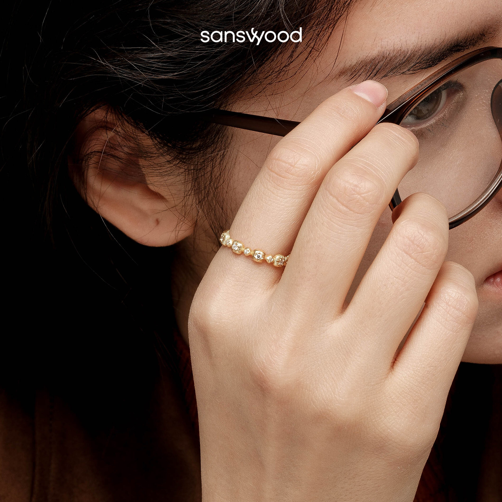sanswood《蜜糖》拉丝方糖戒指女设计感原创简约高级感方形食指戒