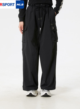 MLB官方黑色梭织长裤女裤2026春季新款宽松运动裤休闲裤3FWPV0161