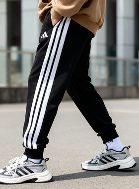 阿迪达斯加绒长裤男裤冬季新款跑步运动裤针织保暖束脚裤子JD1861
