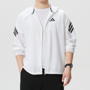 阿迪达斯连帽外套男款2026春季新款跑步健身运动服梭织夹克KQ80