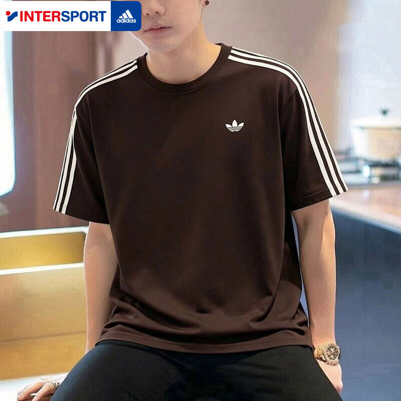 阿迪达斯短袖男装夏季三叶草深咖纯棉吸汗透气3S大号休闲运动T恤