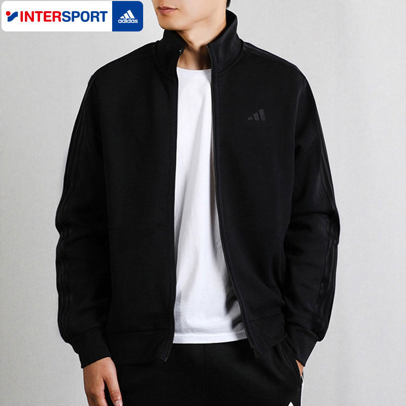 阿迪达斯外套男装2026春季新款纯黑色运动服男士正品立领防风夹克