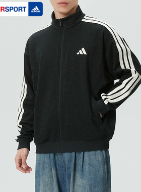 阿迪达斯立领外套男2026春季新款跑步运动服三条纹针织夹克KR2488