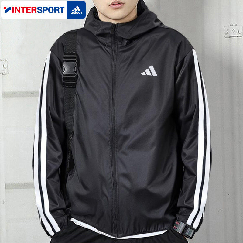 阿迪达斯外套男春季新款跑步防风运动服男士正品连帽宽松休闲夹克