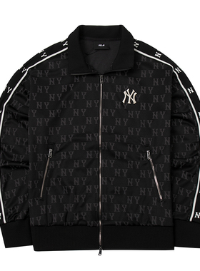 MLB复古老花黑色针织夹克男女装2025秋季运动服休闲外套3ATRM0844