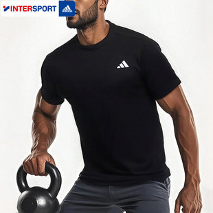半袖 跑步训练运动服透气短袖 男 2026夏季 阿迪达斯黑色速干T恤男装