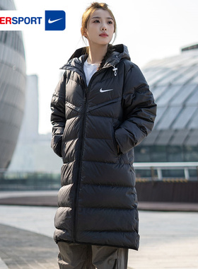 耐克连帽羽绒服女装正品冬季情侣加厚保暖长款运动外套男装HQ4185