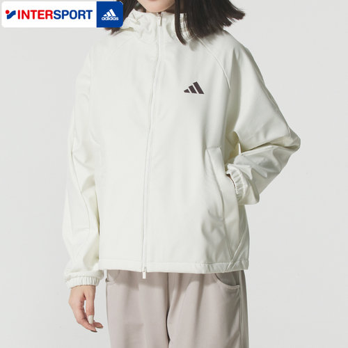 阿迪达斯外套女装冬季新款户外训练防风梭织连帽夹克透气休闲衣