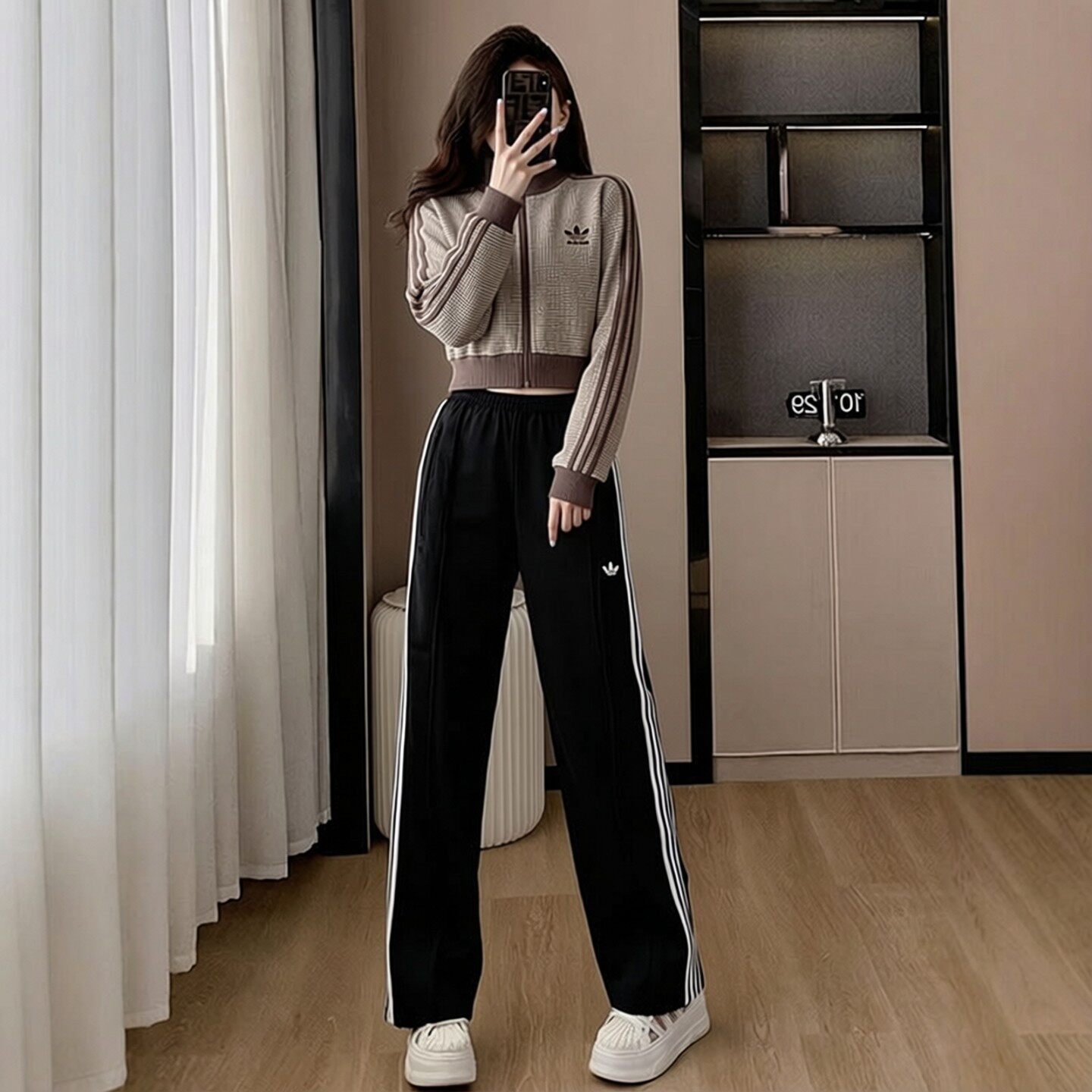 阿迪达斯三叶草运动套装立领外套女夏季新款短款时尚夹克运动长裤