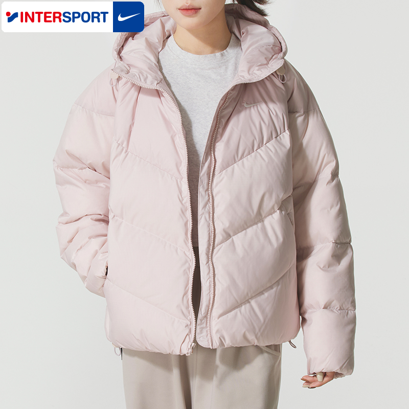 耐克粉色羽绒服女装2025新款冬季运动服户外面包服保暖休闲外套女
