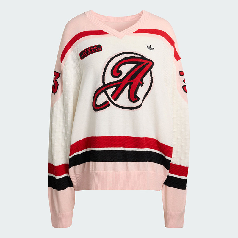 阿迪达斯三叶草毛衣女装2026冬季新款运动休闲V领针织上衣套头衫