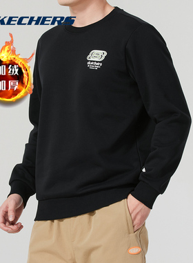 Skechers斯凯奇卫衣男黑色加绒上衣运动服宽松休闲长袖FHL322U127
