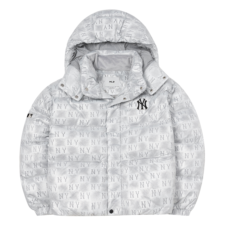 MLB男女童短款鸭绒羽绒服2025冬季蓄热内里满印老花儿童休闲外套