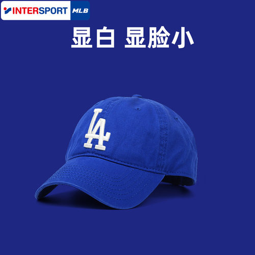 MLB蓝色棒球帽女2025新款秋大头围圆脸显脸小宽檐鸭舌帽子男帽