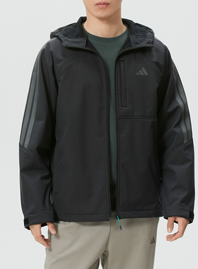 阿迪达斯外套男装2026春季新款运动服梭织防风连帽男士夹克KR2496