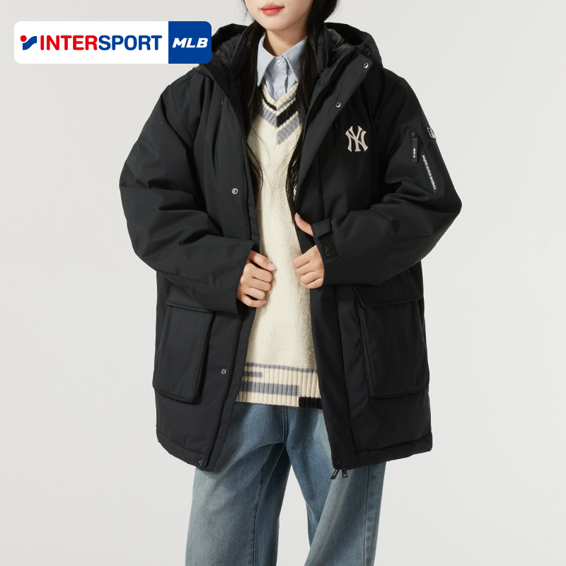 MLB宽松情侣羽绒服男女装2025秋季新款保暖黑色运动外套3ADJB1446