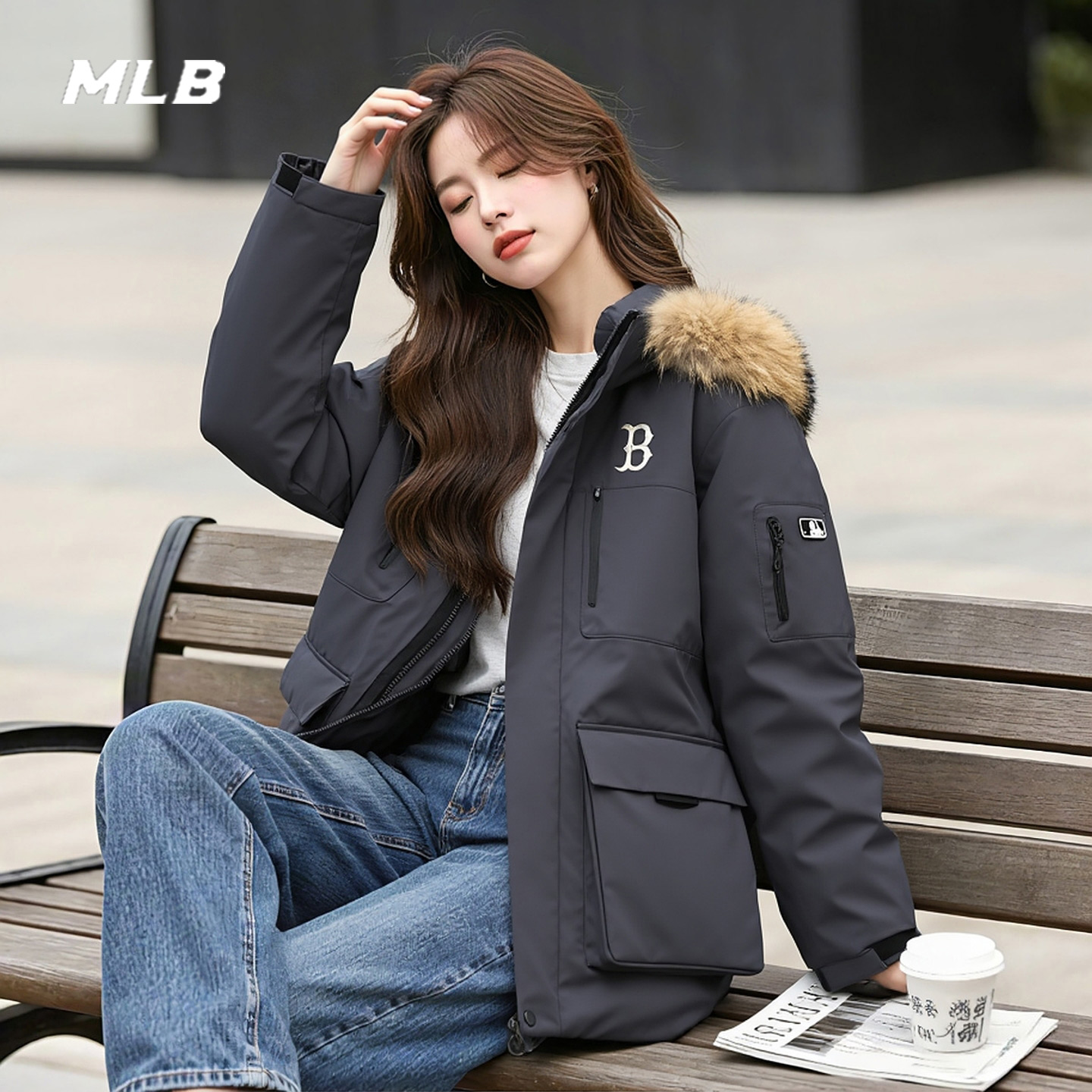 MLB羽绒服男女装2025冬季新款保暖宽松情侣运动毛领外套3ADJB0656