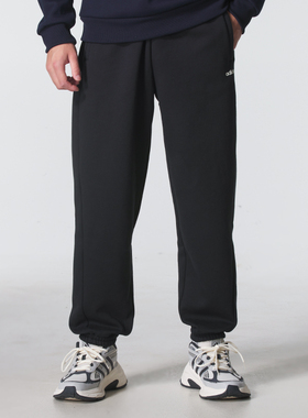阿迪达斯加绒长裤男秋冬黑色运动裤宽松休闲裤卫裤收口裤子JX9405