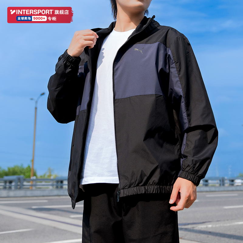 PUMA彪马梭织夹克男士2025夏季新款连帽运动服宽松跑步外套684107
