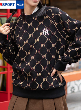 MLB官方男女黑色连帽卫衣24秋季跑步训练宽松长袖套头衫3AMTM0144