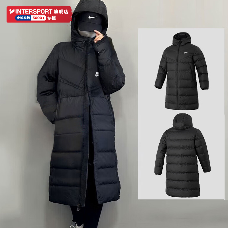 耐克男装 2025冬季新款运动服保暖防风连帽中长款羽绒服外套女装