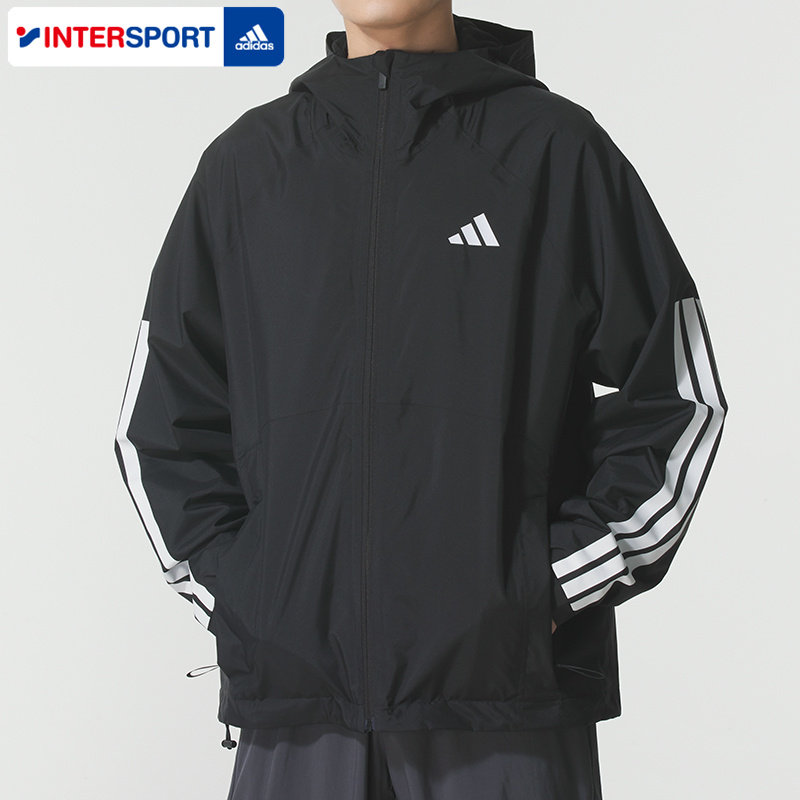 阿迪达斯外套男2026春季新款跑步防风运动服男士正品梭织连帽夹克