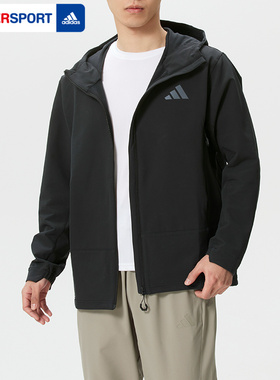 阿迪达斯连帽外套男26春季新款跑步运动服户外保暖软壳夹克KD9409