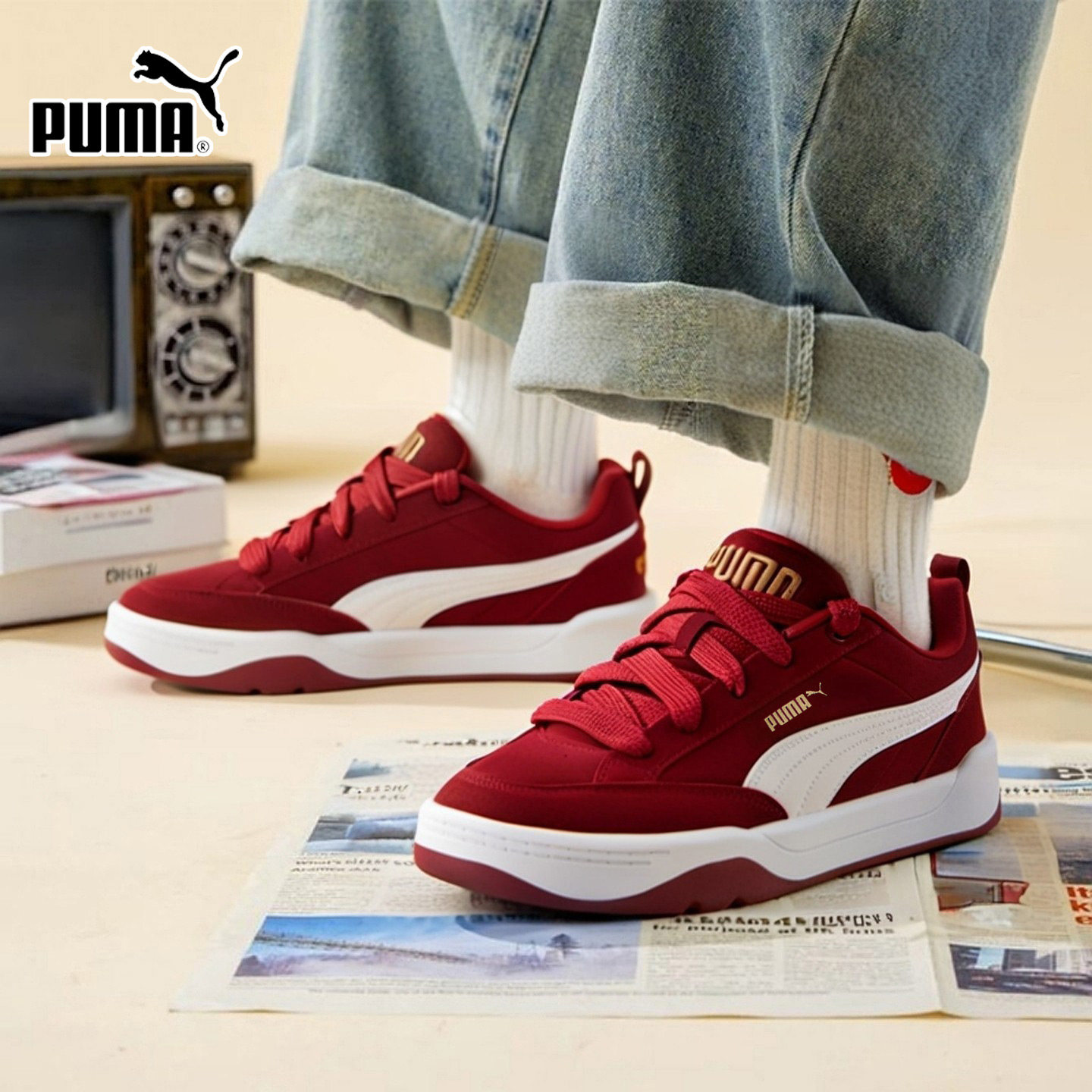 PUMA彪马男女鞋新年款板鞋2026新款面包鞋红色情侣运动鞋401606,运动鞋new,运动休闲鞋,淘宝优惠券,粉丝福利购,淘宝优惠卷